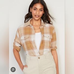 Old Navy Long-Sleeve Plaid Flannel Boyfriend Shirt for Women Size Large